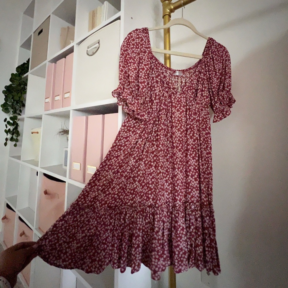 Rust Floral Mini Dress - Picture 2 of 5
